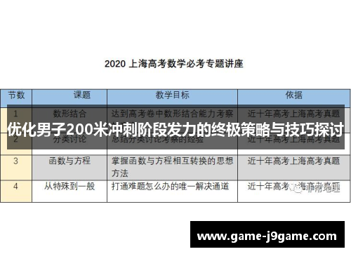 优化男子200米冲刺阶段发力的终极策略与技巧探讨